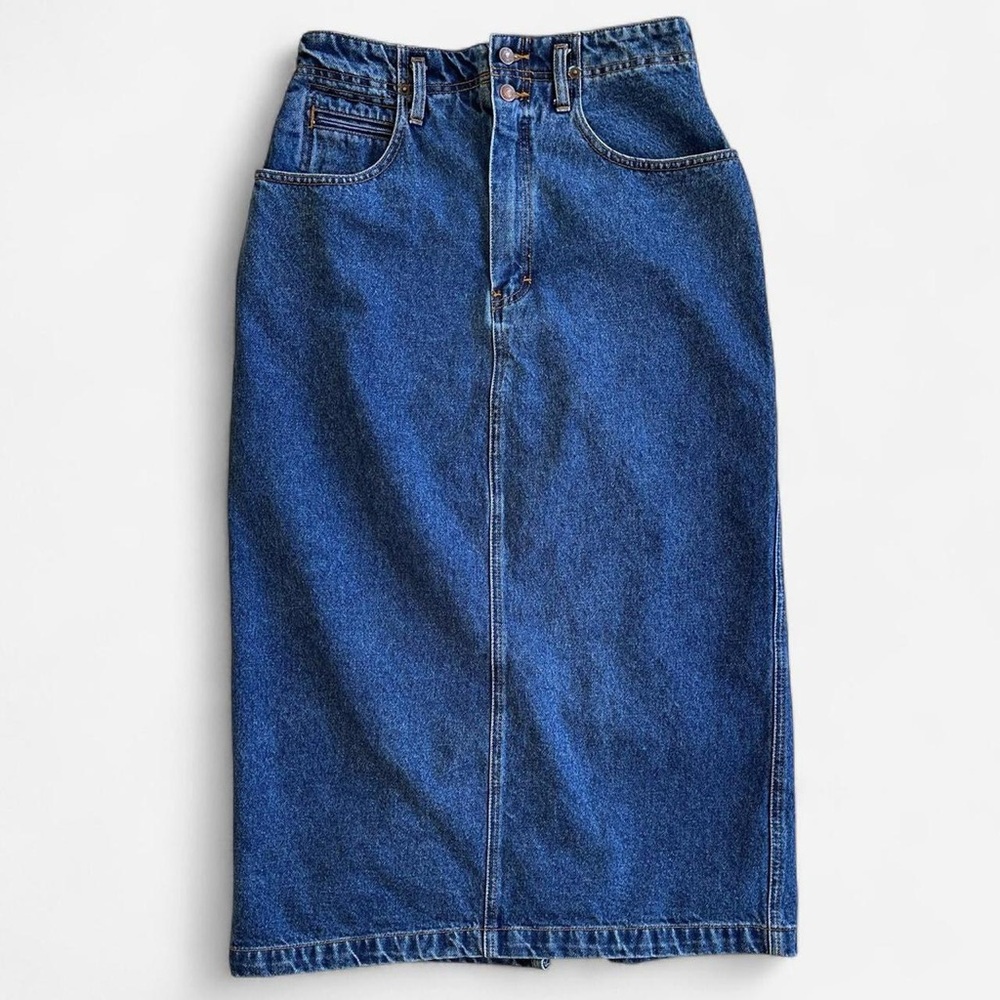 Vintage 90s Jordache High-Waisted Denim Midi Skirt with Pockets